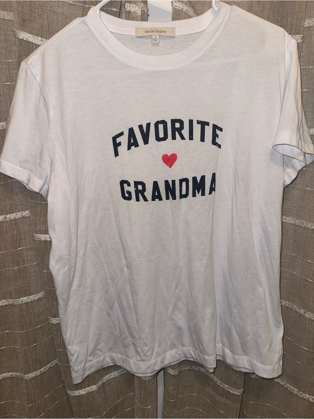 Favorite Daughter White Tee with Navy Text and Red Heart